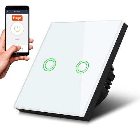 Włącznik dotykowy światła Maclean MCE714W podwójny, SMART, Tuya APP, szklany, biały z okrągłym podśw. przycisku, 86x86mm Maclean Włącznik dotykowy światła Maclean MCE714W podwójny, SMART, Tuya APP, szklany, biały z okrągłym podśw. przycisku, 86x86mm Maclean