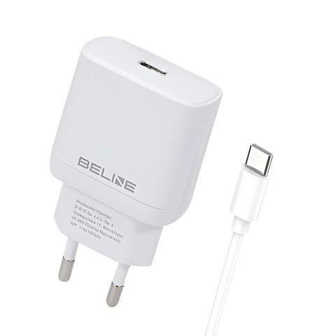 Ładowarka sieciowa Beline 25W 1xUSB-C GaN PD 3.0+kabel USB-C - biała Beline