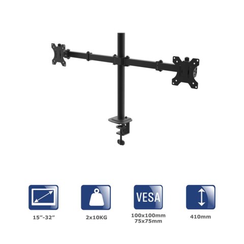 Uchwyt biurkowy na dwa monitory Akyga AK-MB-02 ramiona 2x10kg VESA 75x75mm / 100x100mm 15-32" AKYGA Uchwyt biurkowy na dwa monitory Akyga AK-MB-02 ramiona 2x10kg VESA 75x75mm / 100x100mm 15-32" AKYGA