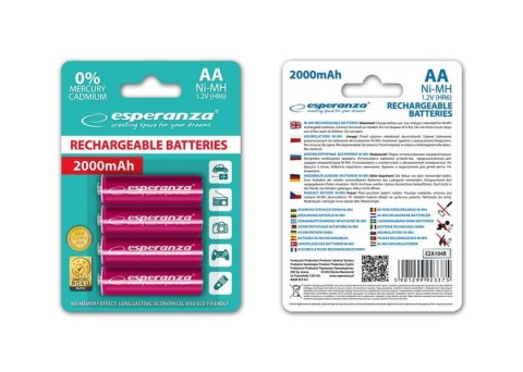 Akumulatorki AA Esperanza 2000mAh 4szt. czerwone ESPERANZA Akumulatorki AA Esperanza 2000mAh 4szt. czerwone ESPERANZA