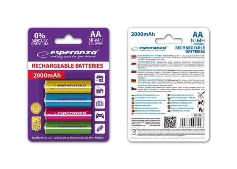 Akumulatorki AA Esperanza 2000mAh 4szt. mix kolorów ESPERANZA Akumulatorki AA Esperanza 2000mAh 4szt. mix kolorów ESPERANZA