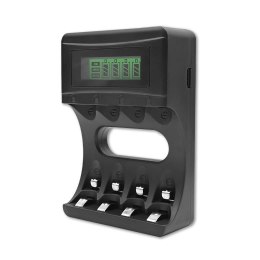 Ładowarka Qoltec do akumulatorków Ni-MH typu R03 AAA R6 AA | LCD | Kabel USB Qoltec