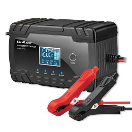 Ładowarka inteligentna Qoltec mikroprocesorowa 12V 8A | 24V 4A | Prostownik z funkcją naprawy do akumulatora AGM GEL | LCD Qoltec