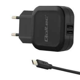 Ładowarka sieciowa Qoltec 17W 5V 3,4A 2xUSB + kabel MicroUSB Qoltec