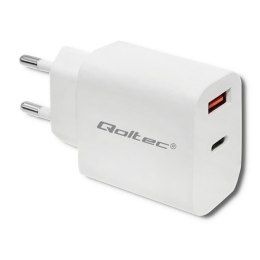 Ładowarka sieciowa Qoltec 18W | 5-12V | 1.5-3A | USB typ C PD | USB QC 3.0 | Biała Qoltec