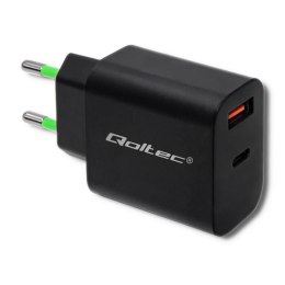 Ładowarka sieciowa Qoltec 18W | 5-12V | 1.5-3A | USB typ C PD | USB QC 3.0 | Czarna Qoltec