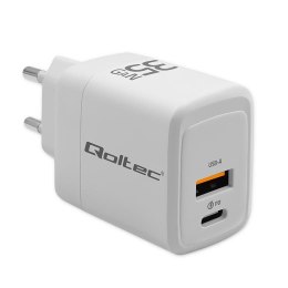 Ładowarka sieciowa Qoltec 35W GaN | 5-20V | 1.5-3A | 1xUSB-C PD | 1xUSB QC 3.0 | Biała Qoltec