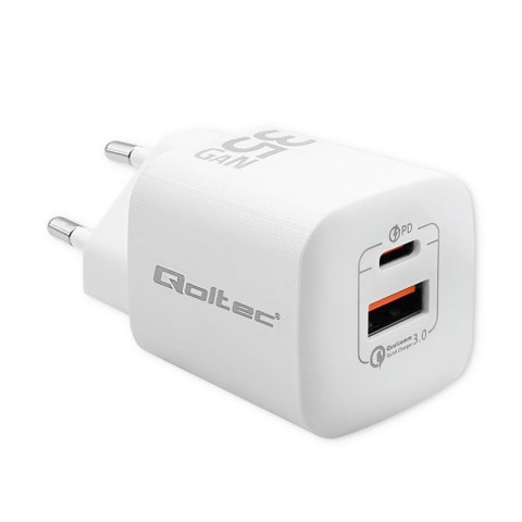 Ładowarka sieciowa Qoltec 35W GaN ULTRA | 5-20V | 2.25-3A | 1 x USB typ C PD | 1 x USB | Biała Qoltec Ładowarka sieciowa Qoltec 35W GaN ULTRA | 5-20V | 2.25-3A | 1 x USB typ C PD | 1 x USB | Biała Qoltec