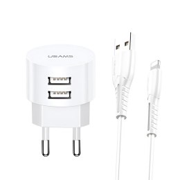 Ładowarka sieciowa Usams T20 2,1A 2xUSB+kabel Lightning - biała USAMS