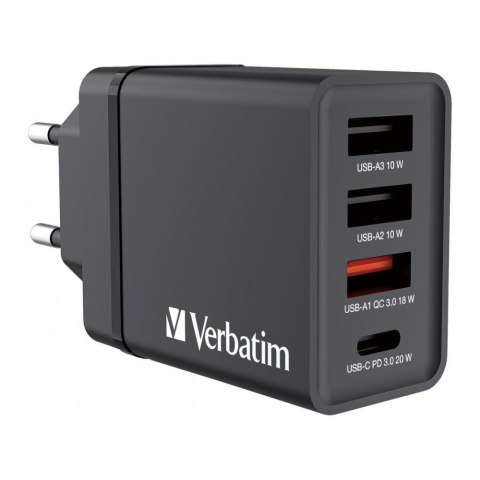 Ładowarka sieciowa Verbatim 1xUSB-C PD 20W 1xUSB-A QC 3.0 2xUSB-A 10W UE czarna Verbatim Ładowarka sieciowa Verbatim 1xUSB-C PD 20W 1xUSB-A QC 3.0 2xUSB-A 10W UE czarna Verbatim