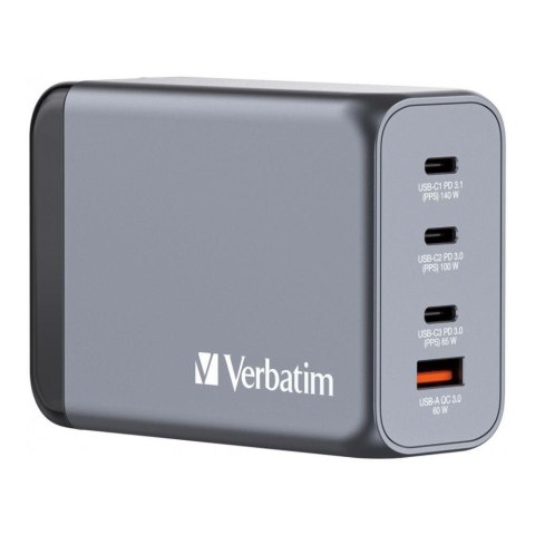 Ładowarka sieciowa Verbatim GaN GNC-240 3xUSB-C PD (140W+100W+65W) 1xUSB-A QC 3.0 Verbatim