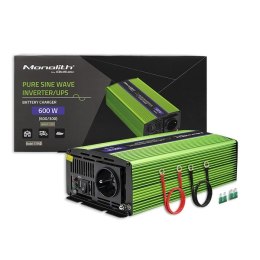 Przetwornica napięcia Qoltec Monolith | ładowanie baterii | UPS | 300W | 600W | 12V na 230V | Czysty Sinus Qoltec