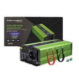Przetwornica napięcia Qoltec Monolith | ładowanie baterii | UPS | 600W | 1200W | 12V na 230V | Czysty Sinus Qoltec