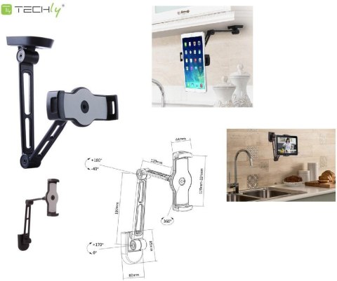Ramię ścienne do tabletu Techly 4,7-12,9" regulowane, czarne Techly Ramię ścienne do tabletu Techly 4,7-12,9" regulowane, czarne Techly