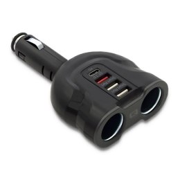 Rozdzielacz samochodowy gniazda zapalniczki Qoltec 52W | 2.4A | 2xUSB | USB QC3.0 | USB C PD | 2xgniazdo zapalniczki Qoltec