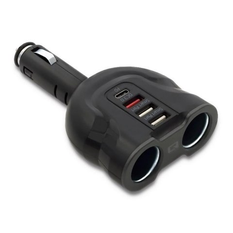 Rozdzielacz samochodowy gniazda zapalniczki Qoltec 52W | 2.4A | 2xUSB | USB QC3.0 | USB C PD | 2xgniazdo zapalniczki Qoltec