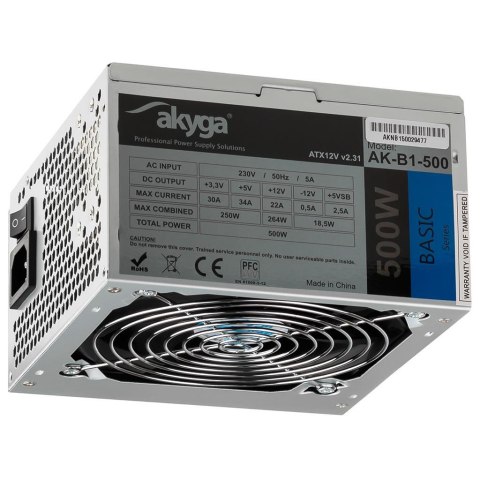 Zasilacz ATX 500W Akyga Basic AK-B1-500E Fan12cm P4 3xSATA AKYGA
