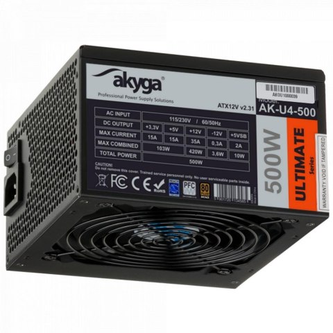 Zasilacz ATX 500W Akyga Ultimate AK-U4-500 80+ Bronze Fan12cm P8 6xSATA 2xPCI-E AKYGA