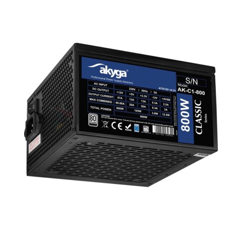 Zasilacz ATX 800W Akyga AK-C1-800 P4+4 2x PCI-E 6+2 pin 6x SATA 3x Molex APFC FAN 12cm AKYGA Zasilacz ATX 800W Akyga AK-C1-800 P4+4 2x PCI-E 6+2 pin 6x SATA 3x Molex APFC FAN 12cm AKYGA
