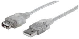 Kabel Manhattan przedłużacz USB 2.0 A-A M/F 4,5m, srebrny Manhattan