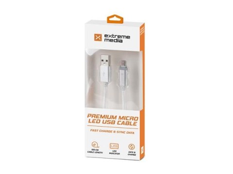 Kabel Natec Extreme Media micro USB-B - USB-A M/M 1m srebrny LED Natec Kabel Natec Extreme Media micro USB-B - USB-A M/M 1m srebrny LED Natec