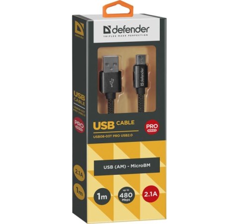 Kabel USB Defender AM-micro BM 1m 2,1A czarny Defender Kabel USB Defender AM-micro BM 1m 2,1A czarny Defender