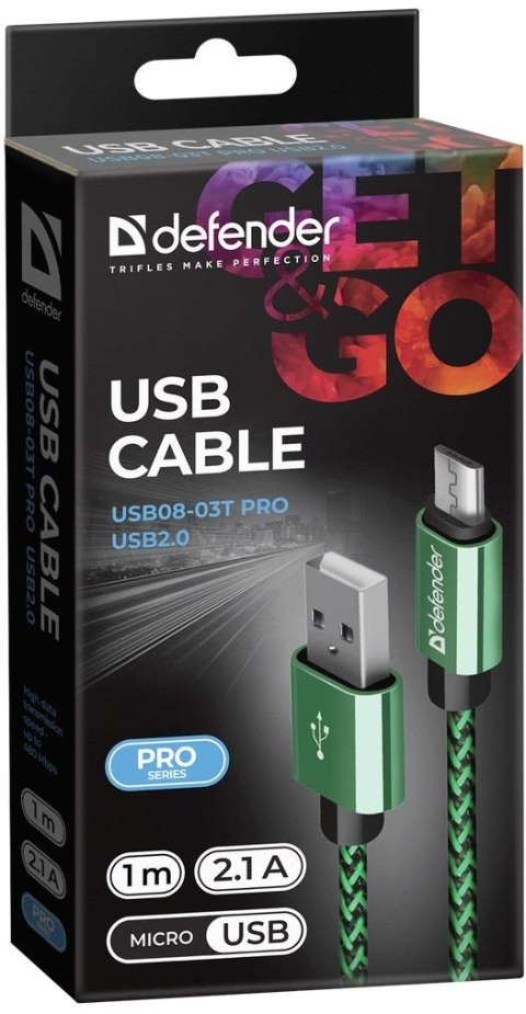 Kabel USB Defender AM-micro BM 1m 2,1A zielony Defender Kabel USB Defender AM-micro BM 1m 2,1A zielony Defender