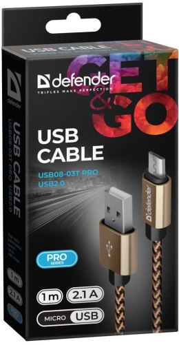 Kabel USB Defender AM-micro BM 1m 2.1A złoty Defender