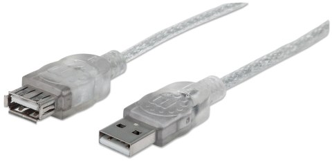 Kabel USB Manhattan USB 2.0 A-A M/F, 3m, srebrny Manhattan Kabel USB Manhattan USB 2.0 A-A M/F, 3m, srebrny Manhattan