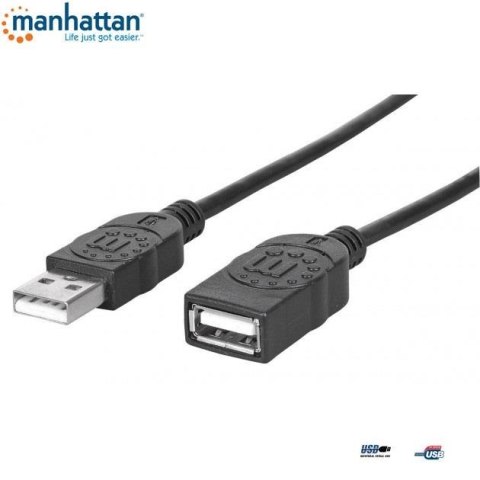 Kabel przedłużający USB Manhattan U2-AA-30-EX USB 2.0 A-A M/F, 3m, czarny ICOC Manhattan