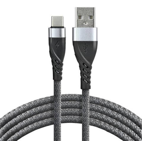 Kabel przewód pleciony USB - USB-C / Typ-C everActive CBB-2CG 200cm z obsługą szybkiego ładowania do 3A szary Everactive Kabel przewód pleciony USB - USB-C / Typ-C everActive CBB-2CG 200cm z obsługą szybkiego ładowania do 3A szary Everactive