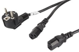 Kabel zasilający Y Lanberg CEE 7/7 -> 2x IEC 320 C13 (2 zasilacze) 1,8m czarny LANBERG