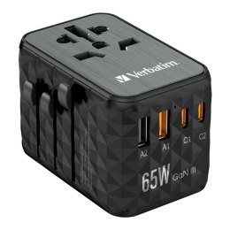 Adapter podróżny Verbatim UTA-05 GaN III globalny 2xUSB-C PD QC 4+ 65W, 1xUSB-A 60W, 1xUSB-A 5W Verbatim