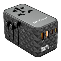 Adapter podróżny Verbatim UTA-06 GaN III globalny 2xUSB-C PD QC 4+ 100W, 2xUSB-A QC 3.0 18W Verbatim