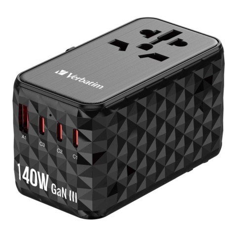 Adapter podróżny Verbatim UTA-10 GaN III globalny 2xUSB-C PD 3.1 QC 4+ 140W, 1xUSB-C PD 3.0 18W, 1xUSB-A QC 3.0 18W Verbatim Adapter podróżny Verbatim UTA-10 GaN III globalny 2xUSB-C PD 3.1 QC 4+ 140W, 1xUSB-C PD 3.0 18W, 1xUSB-A QC 3.0 18W Verbatim