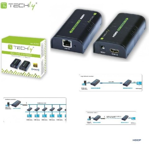 Extender / splitter HDMI Techly IDATA EXTIP-373 po skrętce Cat. 5e/6/6a/7 do 120m, over IP, czarny Techly Extender / splitter HDMI Techly IDATA EXTIP-373 po skrętce Cat. 5e/6/6a/7 do 120m, over IP, czarny Techly