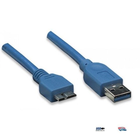 Kabel USB Techly USB 3.0 Super Speed, A-męski, Micro B-męski, 1m, niebieski ICOC Techly Kabel USB Techly USB 3.0 Super Speed, A-męski, Micro B-męski, 1m, niebieski ICOC Techly