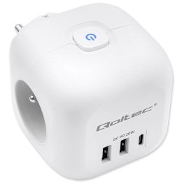 Kostka zasilająca Qoltec przedłużacz 6w1 z podświetlanym włącznikiem | 3x AC | 2x USB | 1x USB-C PD 20W | Biała Qoltec