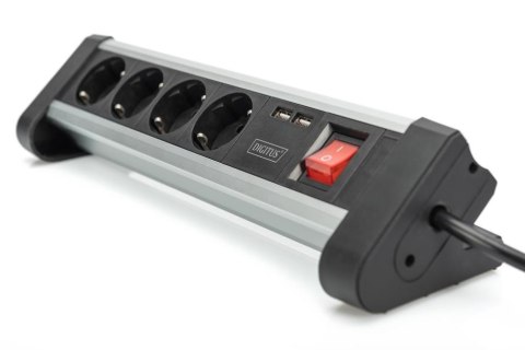 Listwa zasilająca DIGITUS biurowa 45° 4 gniazdowa 2xUSB (5V/2A) obrót 290° aluminiowa Digitus Listwa zasilająca DIGITUS biurowa 45° 4 gniazdowa 2xUSB (5V/2A) obrót 290° aluminiowa Digitus