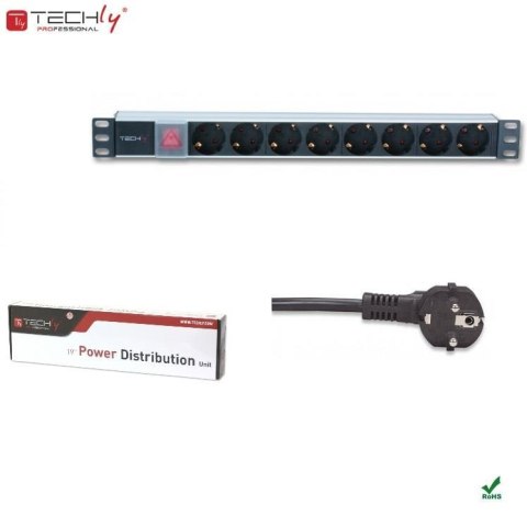 Listwa zasilająca Rack19" 1U TechlyPro 8 gniazd Schuko 3m czarna Techly Listwa zasilająca Rack19" 1U TechlyPro 8 gniazd Schuko 3m czarna Techly