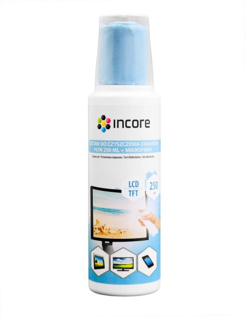 Zestaw do czyszczenia ekranów INCORE płyn 250 ml + mikrofibra Incore Zestaw do czyszczenia ekranów INCORE płyn 250 ml + mikrofibra Incore