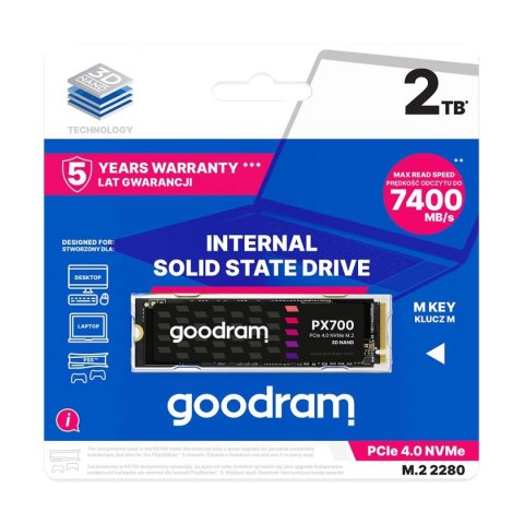 Dysk SSD GOODRAM PX700 2TB PCIe NVMe M.2 2280 (7400/6500 MB/s) RETAIL Goodram Dysk SSD GOODRAM PX700 2TB PCIe NVMe M.2 2280 (7400/6500 MB/s) RETAIL Goodram