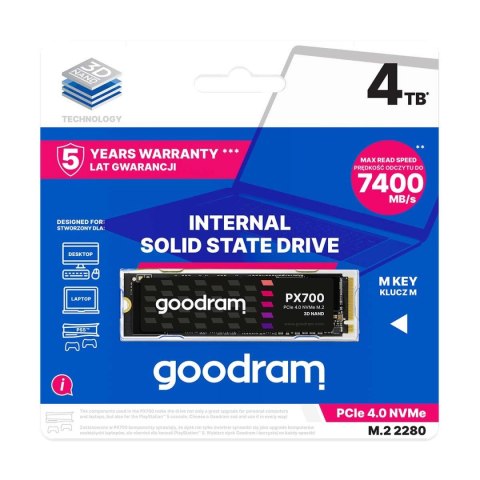Dysk SSD GOODRAM PX700 4TB PCIe NVMe M.2 2280 (7400/6500 MB/s) RETAIL Goodram Dysk SSD GOODRAM PX700 4TB PCIe NVMe M.2 2280 (7400/6500 MB/s) RETAIL Goodram