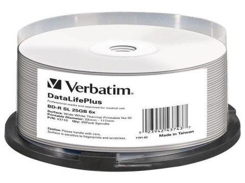 Płyty BD-R Verbatim 25GB X6 DL+ printable thermal NO ID (Cake 25) Verbatim Płyty BD-R Verbatim 25GB X6 DL+ printable thermal NO ID (Cake 25) Verbatim