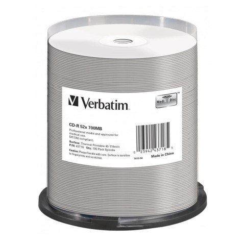 Płyty CD-R VERBATIM 52x Cake 100 szt AZO Thermal Nadruk Verbatim