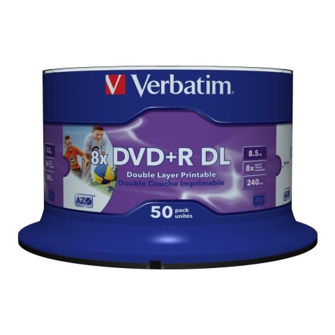 Płyty DVD+R DL Verbatim 8.5GB 8x Wide Inkjet Printable (Spindle 50) Verbatim