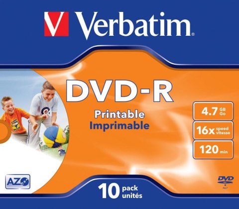 Płyty DVD-R Verbatim 4.7GB X16 Printable (10 Jewel Case) Verbatim Płyty DVD-R Verbatim 4.7GB X16 Printable (10 Jewel Case) Verbatim
