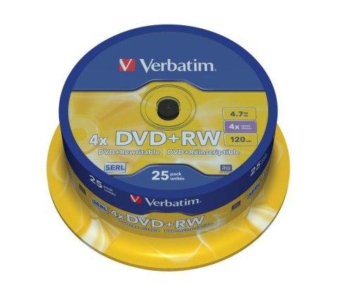 Płyty DVD+RW Verbatim 4x 4.7GB (Cake 25) MATT SILVER Verbatim Płyty DVD+RW Verbatim 4x 4.7GB (Cake 25) MATT SILVER Verbatim