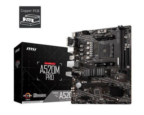 Płyta MSI A520M PRO /AMD A520/DDR4/SATA3/M.2/USB3.1/PCIe3.0/AM4/mATX MSI Płyta MSI A520M PRO /AMD A520/DDR4/SATA3/M.2/USB3.1/PCIe3.0/AM4/mATX MSI