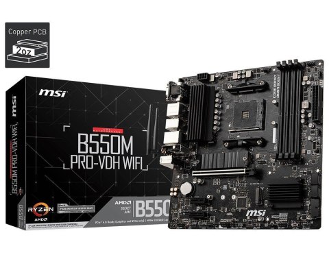 Płyta MSI B550M PRO-VDH WIFI /AMD B550/DDR4/SATA3/M.2/USB3.1/PCIe4.0/Wifi/BT/AM4/mATX MSI Płyta MSI B550M PRO-VDH WIFI /AMD B550/DDR4/SATA3/M.2/USB3.1/PCIe4.0/Wifi/BT/AM4/mATX MSI